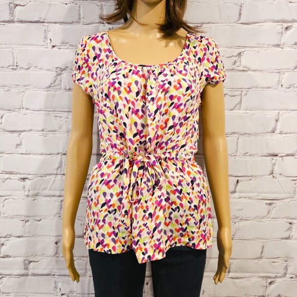 KATE SPADE - "Iris" Heart Print Silk Blouse Valentines Day - Picture 5 of 10